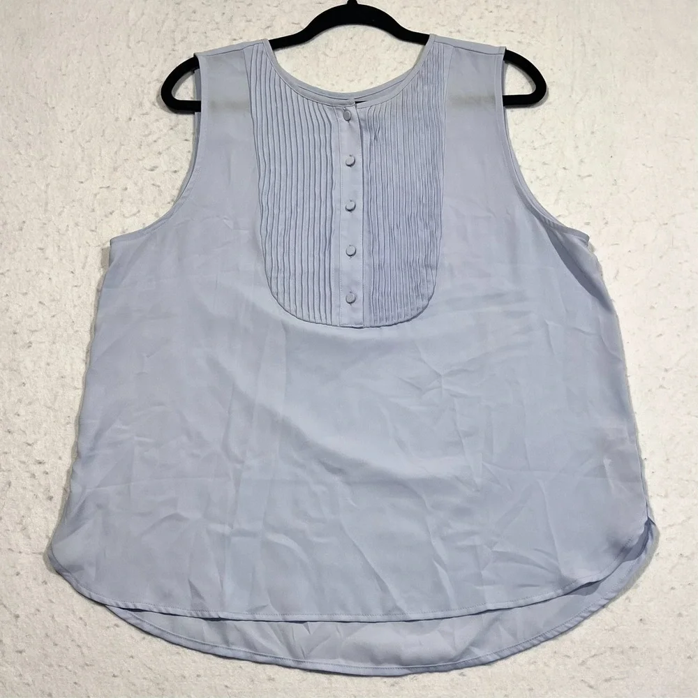 J. Crew Top Sleeveless Blouse Tuxedo Lightweight Blue Women's Large‎